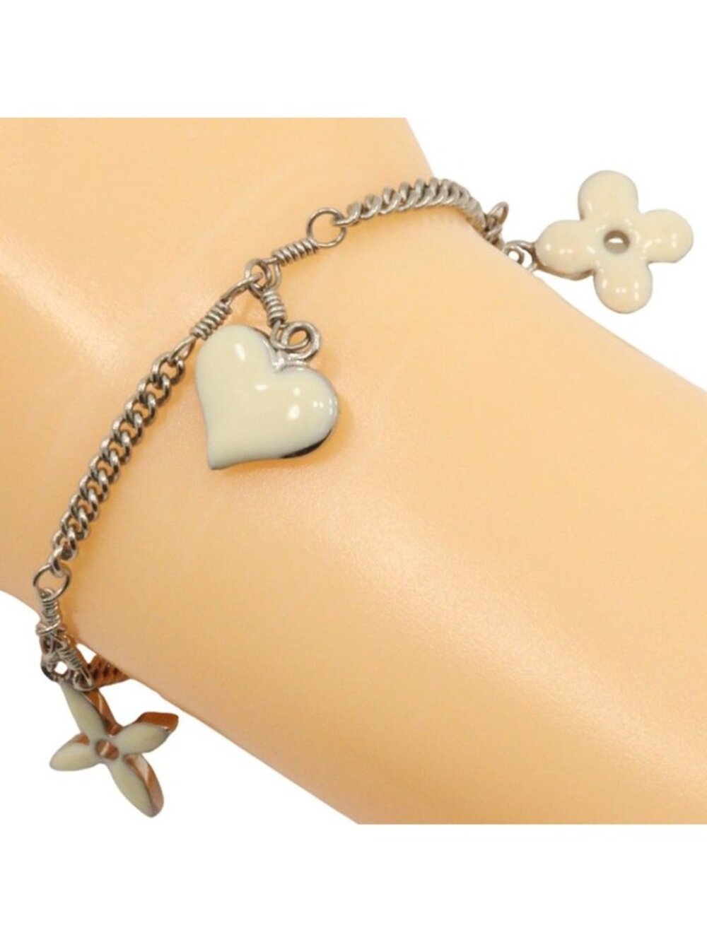 Louis Vuitton Bracelet Sweet Monogram Metal Silver White 9.7